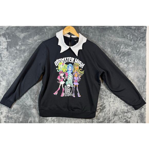 Hot Topic x Monster High Squad Collared Women’s Sweatshirt Medium Sold Out Black - Picture 1 of 9